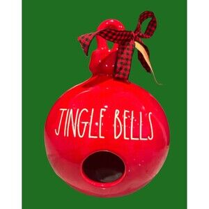Rae Dunn JINGLE BELLS Red Christmas Ornament-Shaped Birdhouse Buffalo Plaid NIB